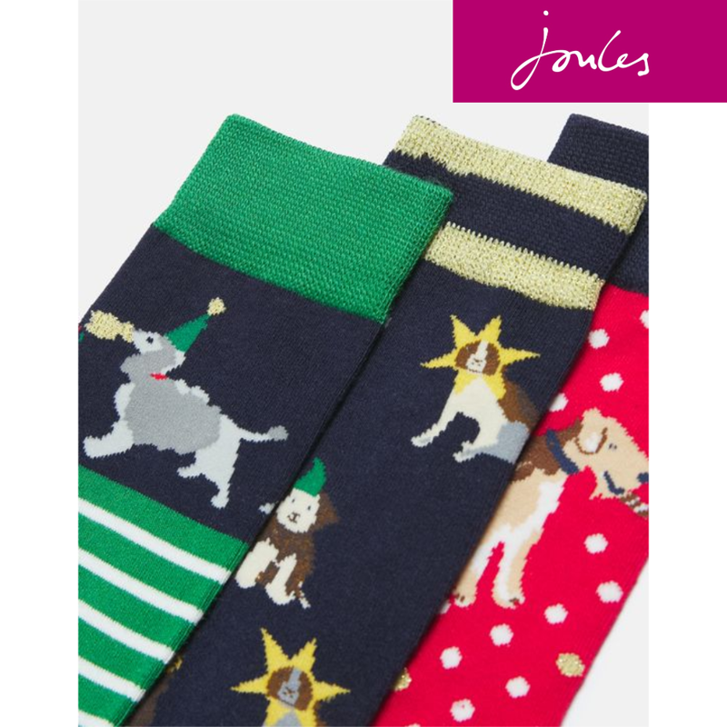 Joules Christmas 3Pk Bamboo Socks - Xmas Dogs-2